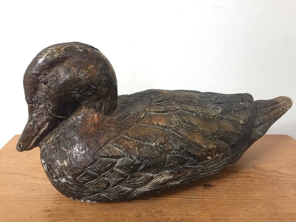 Vtg Fiberglass Resin Brown Duck Decoy Garden Yard Decor Lawn Ornament Statue